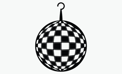 Disco ball silhouette, Disco ball Vector icon  retro celebration symbol, black and white club graphic