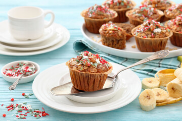 banana bread oat muffins with christmas sprinkles