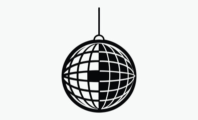 Disco ball silhouette, Disco ball Vector icon  retro celebration symbol, black and white club graphic