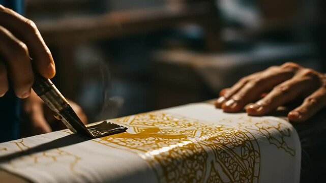 Close-up of batik fabric creation process