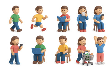 Clay figures displaying various everyday activities and emotions