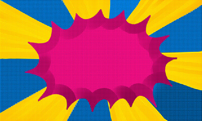 Comic book panel burst background with speech bubble copy space.