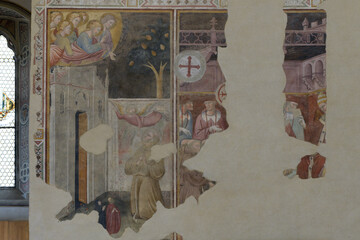 Fragmentary fresco cycle with scenes of Saint Francis and angels by Andrea di Nerio and Spinello...