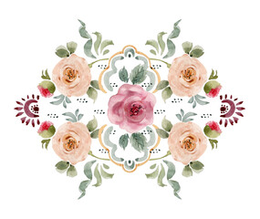Elegant watercolor pattern with hand drawn roses in pastel colors on white background