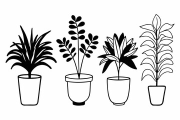 Collection of five simple black silhouette plant illustrations