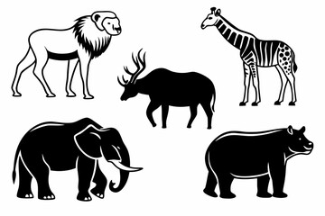 Fototapeta premium Collection of five distinct black animal silhouettes for design projects