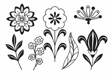 Elegant black line art floral elements for delicate designs