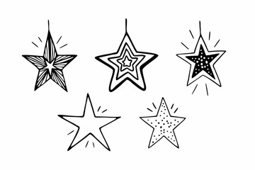 Charming hand drawn star illustrations in black and whimsical colors