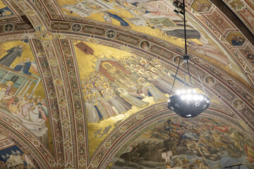 Saint Francis in Glory surrounded by saints and angels, Franciscan Allegories fresco cycle, Lower Basilica of Saint Francis, Assisi, Italy, 14th century