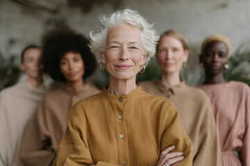 Confident senior leader with diverse team of women