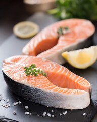 Fresh salmon steaks ready to cook