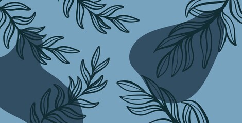 Abstract background without leaves in a cool palette - perfect as a backing. Balanced pattern with leaves in a muted navy palette.