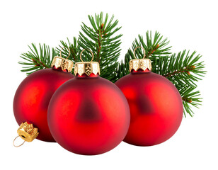 Naklejka premium red christmas baubles an pine isolated on white or transparent png