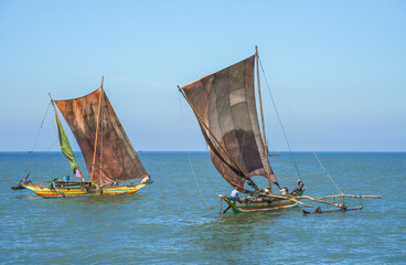 Traditional fishing boats under sail, Negombo, Sri Lanka, Asia