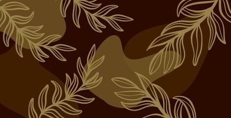 Warm dark brown background with beige leaves, reminiscent of fall coziness. Golden brown abstract with contrasting light leaves.