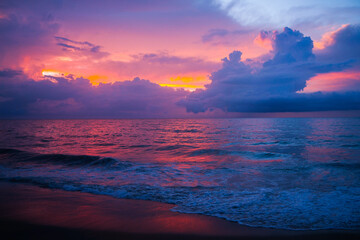 Scenic sunset landscape over the Indian Ocean, Negombo Beach, Sri Lanka, Asia