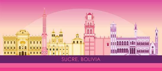 Obraz premium Sunset Skyline panorama of town of Sucre, Bolivia - vector illustration