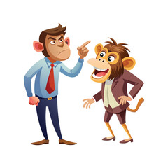 Monkey Arguing with Coworker Vector Illustration, Office Disagreement, Workplace Conflict Cartoon, Funny Animal Characters, Business Meeting Humor, Vector Art for Commercial Use