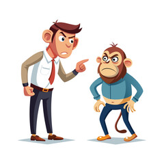 Monkey Arguing with Coworker Vector Illustration, Office Disagreement, Workplace Conflict Cartoon, Funny Animal Characters, Business Meeting Humor, Vector Art for Commercial Use