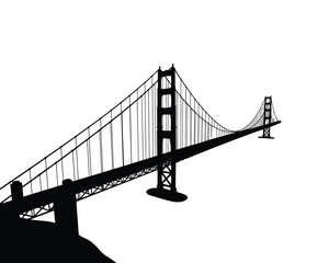 Obraz premium Iconic Golden Gate Bridge Minimal Black Graphic Isolated on White