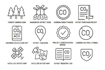 Environmental icons for carbon offset and emission reduction initiatives