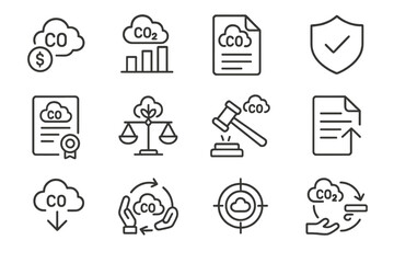 Carbon emissions and co2 reduction icons with cloud and eco-friendly concepts