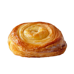 Flaky danish pastry with custard swirl, perfectly golden brown and crispy, on transparent background