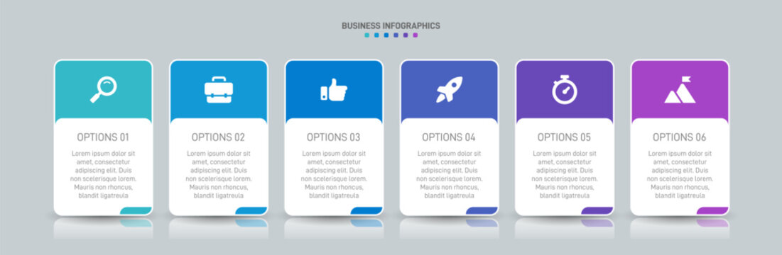 Horizontal progress bar featuring 6 arrow-shaped elements, symbolizing the six stages of business strategy and progression. Clean timeline infographic design template. Vector for presentation - Powered by Adobe