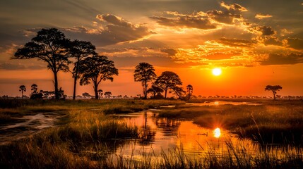 Vast African Landscape Featuring Moremi and the Okavango Delta Amid a Golden Sub-Saharan Safari Splendor
