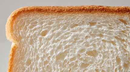 Artistic Macro Photograph of a Crustless White Bread Slice, Highlighting Its Airy Structure and Uniform Softness in a Minimalist Setting