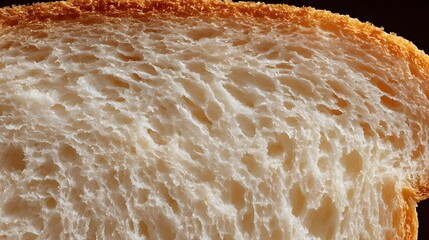 Artistic Macro Photograph of a Crustless White Bread Slice, Highlighting Its Airy Structure and Uniform Softness in a Minimalist Setting