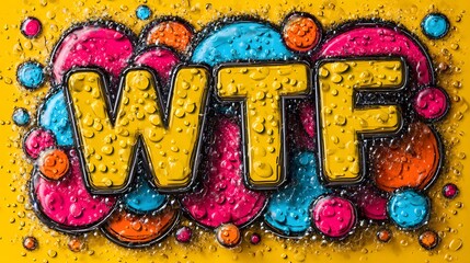 Vibrant Expression Bubble Art Featuring "WTF" in Bold Pop Art Style with Energetic Colors and Dynamic Visual Impact