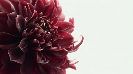 Surreal Still-Life Red Dahlia with Burgundy Hues on Immaculate White Backdrop Capturing Intricacies of Floral Texture and Graceful Composition