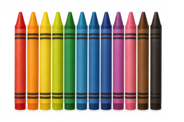 Colorful wax crayons lined up, revealing rainbow-like color range on clear surface, highlighting artistic potential