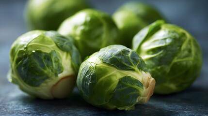Macro Photography of Crisp Green Brussels Sprouts Emphasizing Organic Healthy Cooking and Balanced Nutrition Qualities