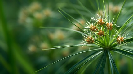 Detailed Extreme Close-Up of Cyperus esculentus Highlighting the Unique Needle-Shaped Flower with Vibrant Organic and Botanical Elegance