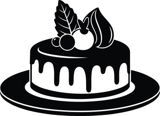 Black and white vector icon of a birthday cake