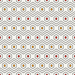 Zigzag seamless pattern. Hexagon mosaic tiles ornament. Ethnic surface print. Repeated geometric figures background. Ornamental wallpaper. Modern geo design digital paper. Vector abstract art