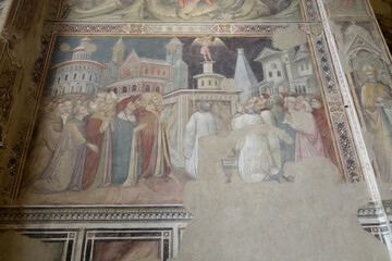 Fragmentary 14th-century fresco of a biblical scene in Cappella Guasconi, Basilica of San...