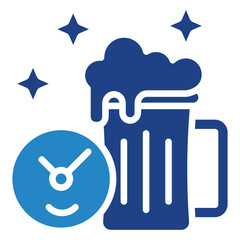 Happy Hour dual tone blue color icon, mini illustration for relaxation, party, pubs and bars UI, UX kit, app and web development, digital or print.