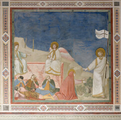 Fresco of 'Resurrezione e Noli me tangere' by Giotto in Scrovegni Chapel, Padua, Italy.
