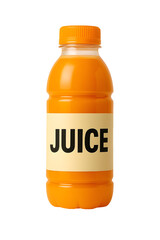 Orange Juice Bottle with Yellow Label on Transparent Background