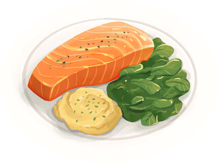 Smoked Salmon with Mashed Potatoes and Spinach