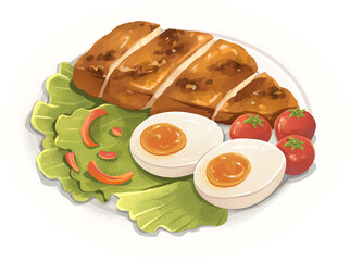 Grilled Chicken and Boiled Eggs with Fresh Vegetables