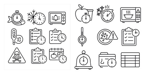 The image is a collection of various time-related icons, including clocks, a microwave, and a toaster. The icons are arranged in a grid, with some overlapping each other. Scene is one of organization