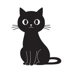 Charming Black Cat Illustration Cute Feline Friend with Big Eyes and Whiskers Adorable Kitten Graphic Silhouette Sitting Pretty
