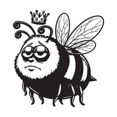 Melancholy Monarch A Cartoon Bee Adorned with a Crown Expressing a Sense of Disappointment and Burden