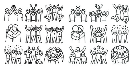 Series of people hugging and celebrating together. Scene is happy and positive. The idea behind the image is to show the importance of teamwork and support