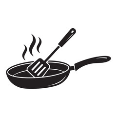 Cooking Time Frying Pan with Spatula Preparing Hot Food Illustration Cooking and Serving Utensil Culinary Art