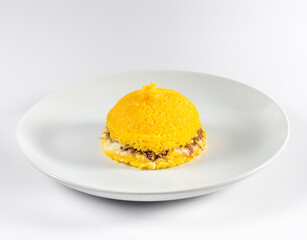 couscous sttufed with dried meat on white background ( cuzcuz ).